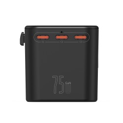 75W GaN AC Travel Adaptor 3-Type-C 2-USB Charge Black