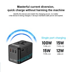 Lifetrons GaN 100W 全球通用旅行充電器/萬國插頭 TA100WA