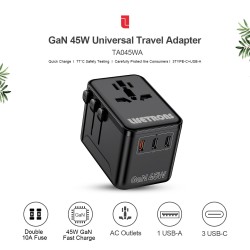 Lifetrons GaN 45W 全球通用旅行充電器/萬國插頭 TA045WA
