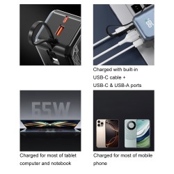 20000mAh PD65W Power Bank with Built-in Cable & Digital Display PB20K65W