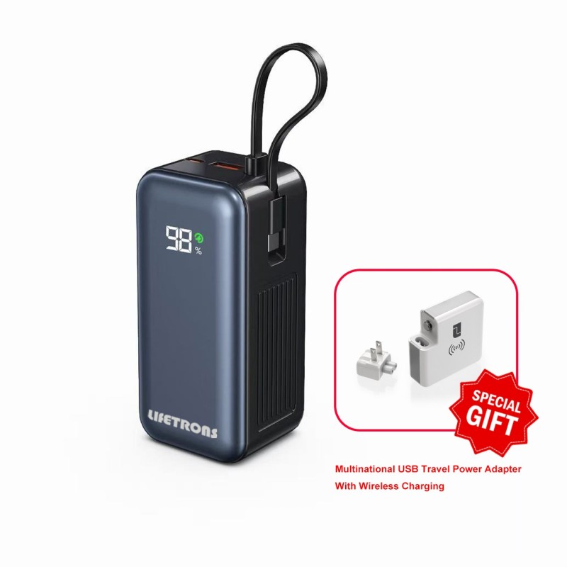 【Free Gift】20000mAh PD65W 內置USB-C線&數顯移動電源 PB20K65W